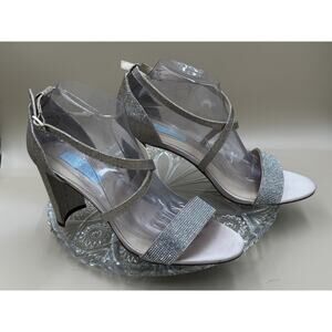 Betsey Johnson BELLA |Silver Gold Rhinestone Block Strappy Heels Sz 10| Party |